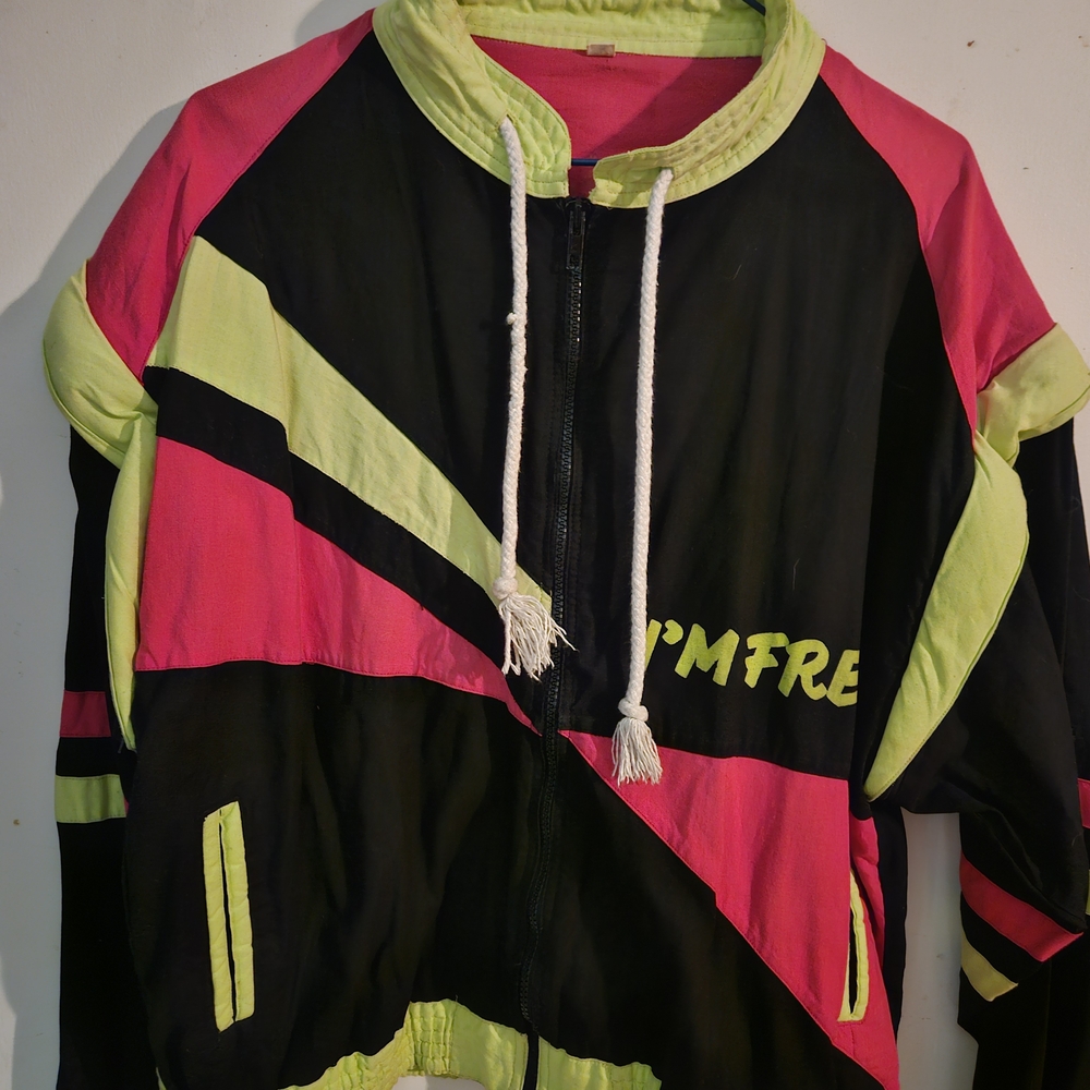 90s Colorful Graphic Jacket / Vest "I'm Free" "Follow Me"